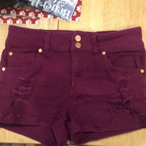 Refuge shorts, burgundy, size 6.